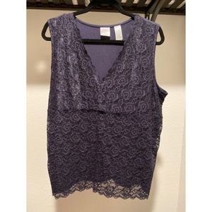 Emma James navy blue lace floral blouse 2X